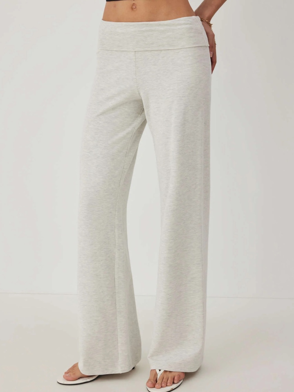 HIGH STRETCH COTTON-BLEND FOLD OVER LOW RISE STRAIGHT LEG SWEATPANTS